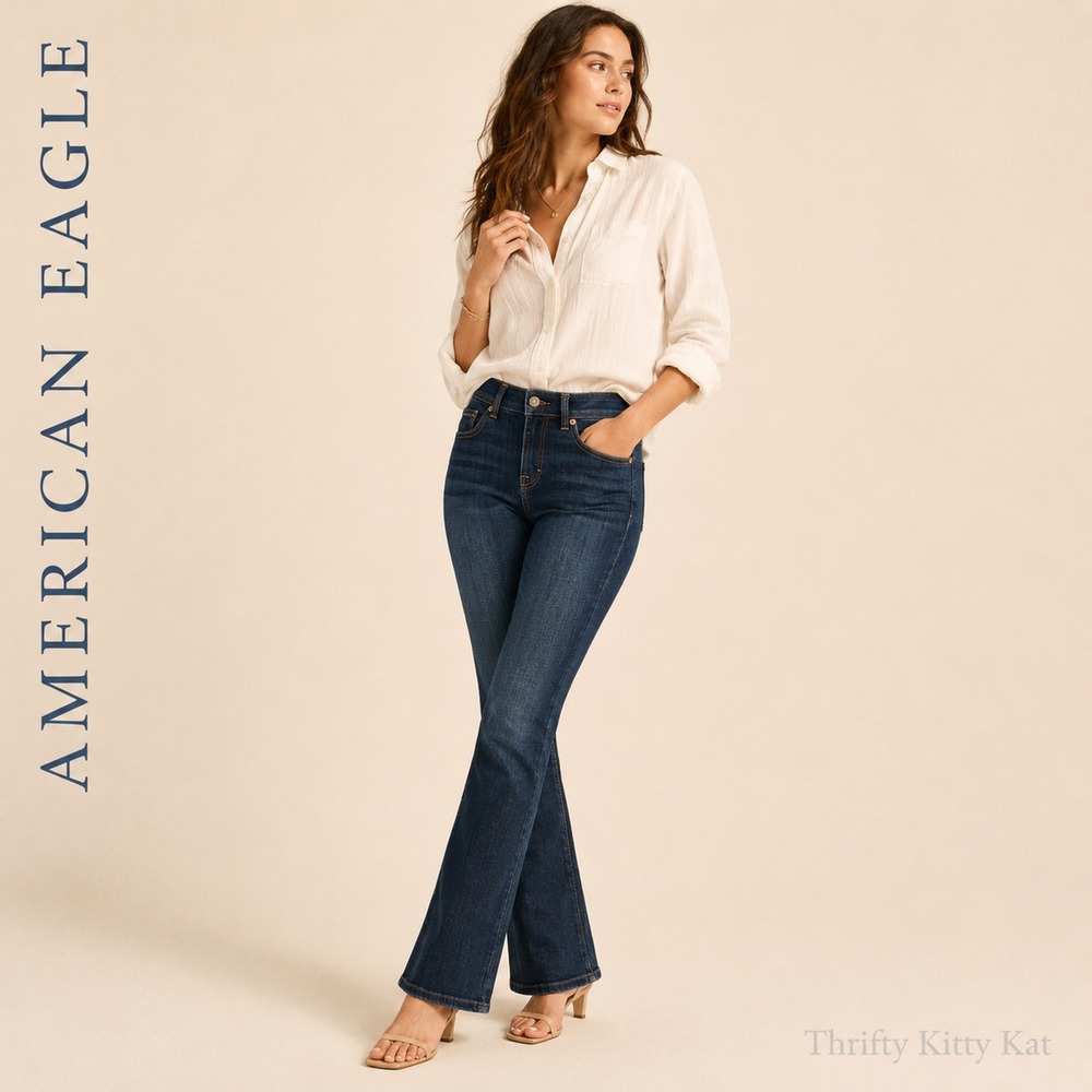 American Eagle Original Boot Mid Rise Bootcut Jeans Dark Wash Y2K 2 Long 28x34
